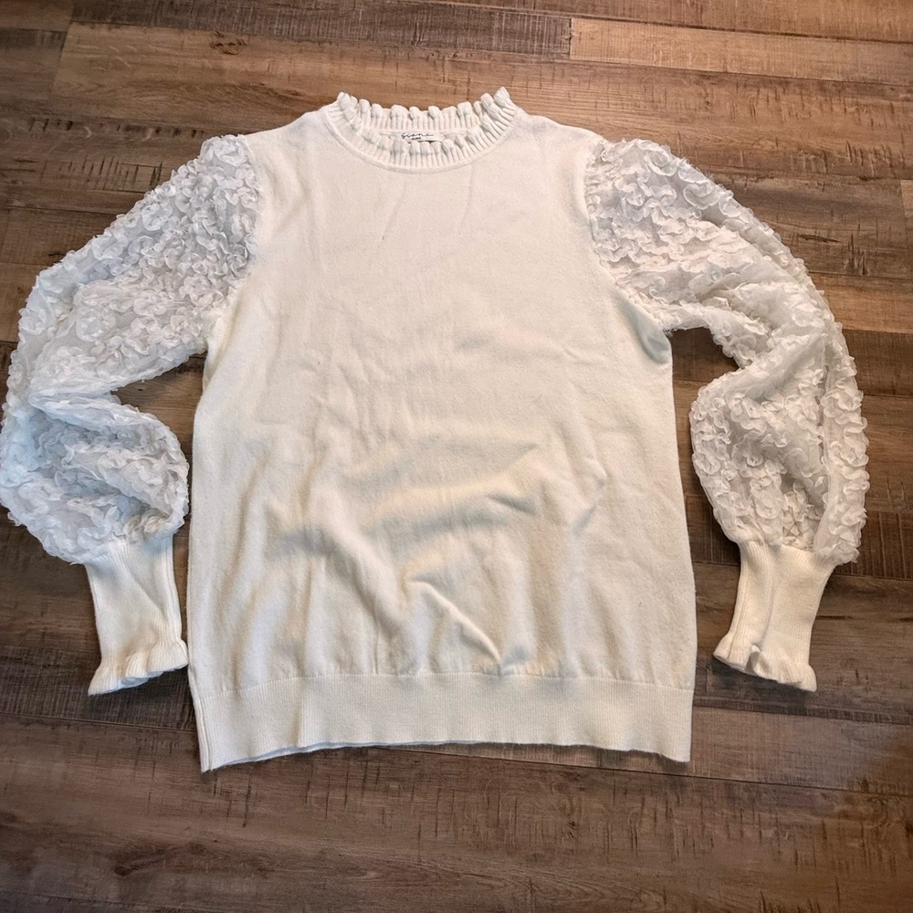 Siani Milano Sweater Womens L White Floral‎ Lace Balloon Long Sleeves Soft